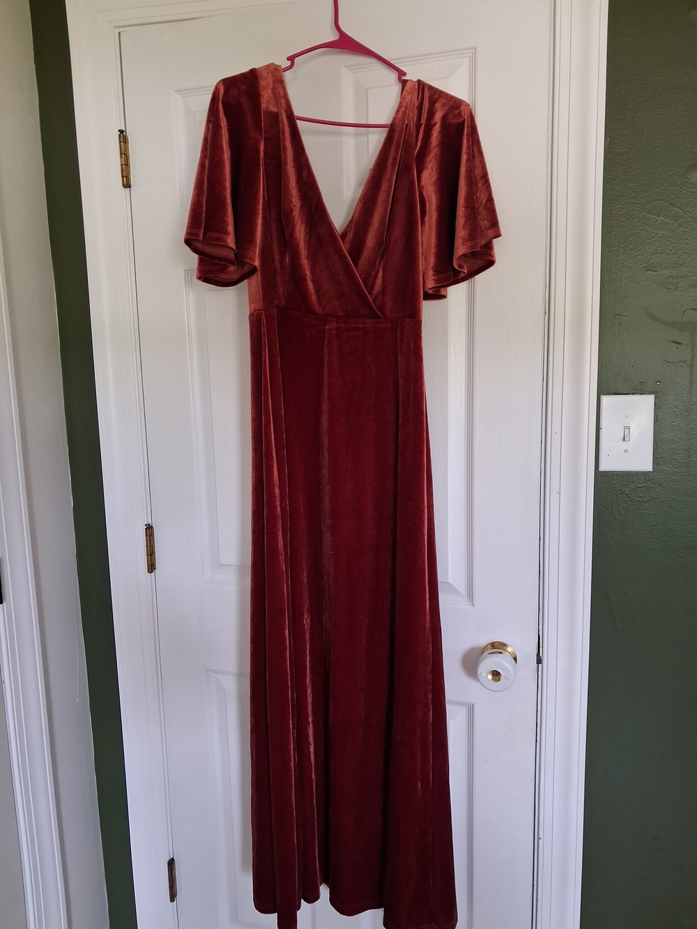 Ever Pretty Burnt Orange Velvet Maxi Dress with Flutter Sleeves